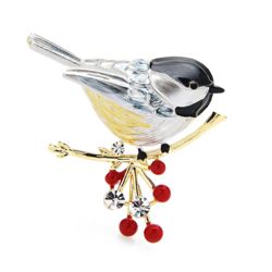 Chickadee and Berries Enamel and Rhinestone Brooch Chickadee and Berries Enamel and Rhinestone Brooch